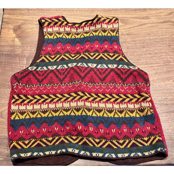 Vintage Ramie Blend Red Artsy Fair Isle Knit Vest Women's Large Jessica Tierney - Picture 2 of 6
